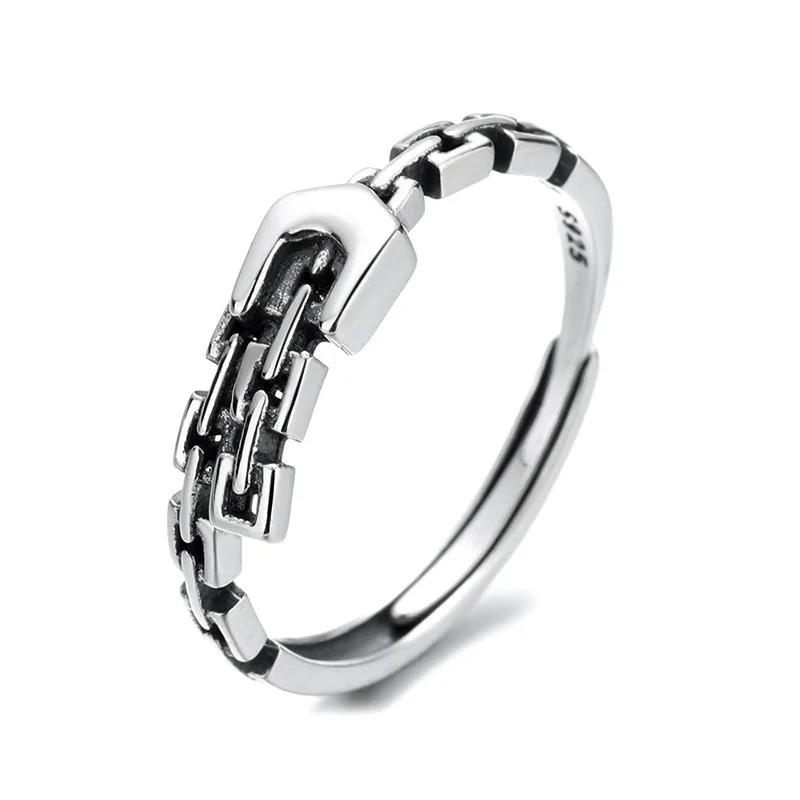 

111J ZFSILVER Silver 925 Fashion Trendy Adjustable Retro Luxury Fresh Lovely Creative Belt Buckle Ring For Women Wedding Jewelry