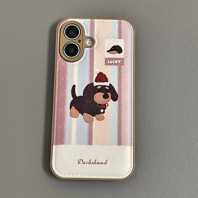 Embroidered Lucky Puppy Dog Folding Bracket Back Cover Case For iPhone 16 15 13 14 Pro Max