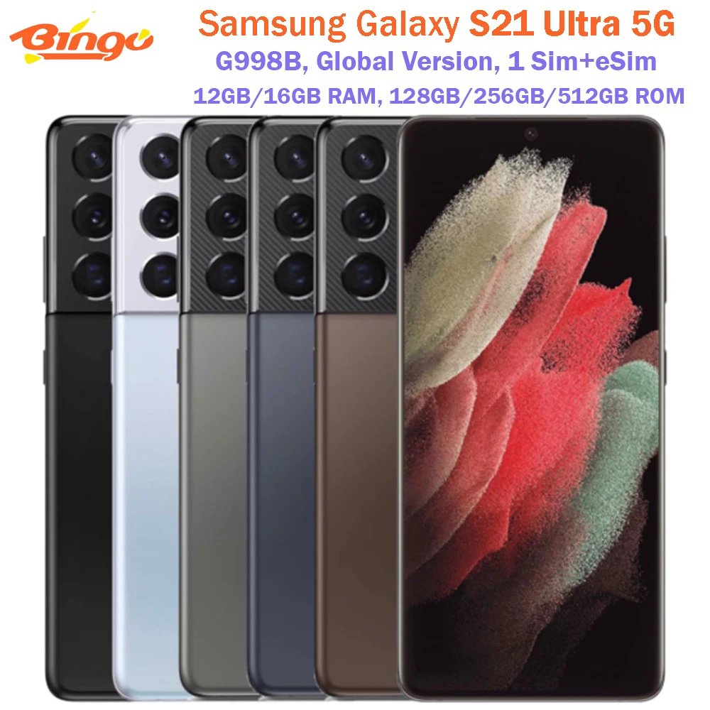 Samsung Galaxy S21 Ultra 5G G9980 128G/256G/512GB Unlocked Phone 6.8 Octa  core Snapdragon 888 108MP&Dual 10MP Dual Sim 12GB RAM