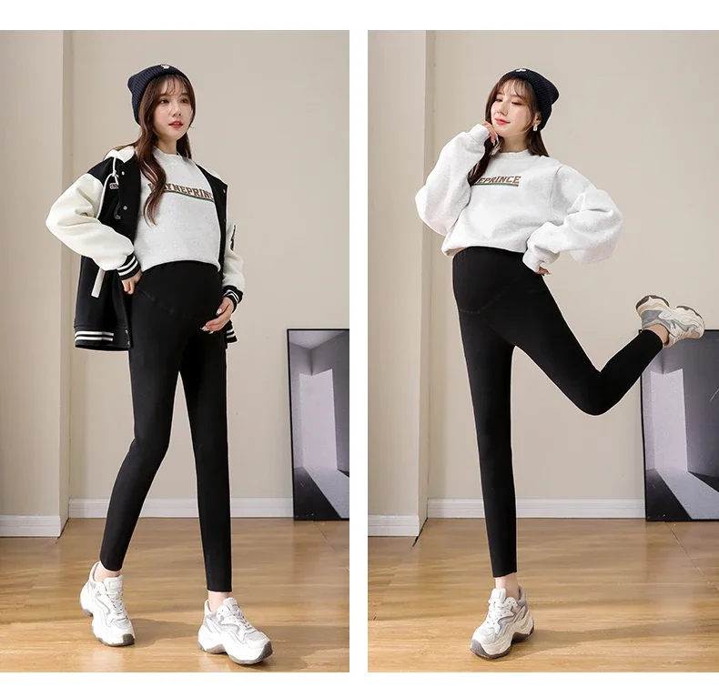 Herbst Winter Dicke Plus Samt Fleece Baumwolle Legging Mutterschaft Hohe Taille Unterstützung Bleistift Hosen für Schwangere Frauen Y2K Schwangerschaft – Detail 33