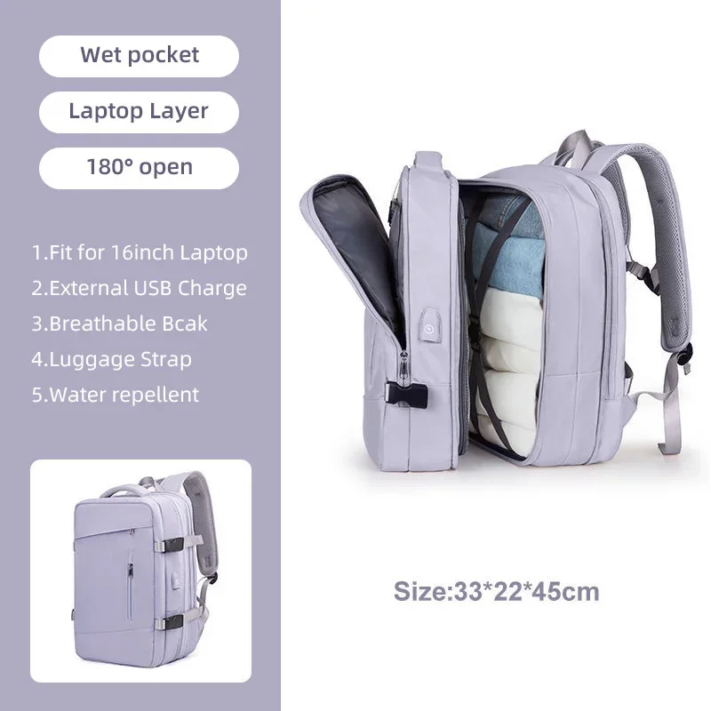 thumbnail image 1 of Mochila de viaje expandible de gran capacidad, bolso de mano para vuelo, mochila para computadora portátil de 15,6 pulgadas, para viajes de negocios, almacenamiento de equipaje XA299CR, 1 of 5