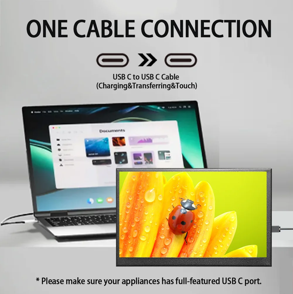 LESOWN 미니 USB C 타입 터치 스크린, 7.0 인치 IPS 1024x600 소형 휴대용 모니터, 와이드 스크린 LCD 윈도우 맥 PC 익스텐션 디스플레이