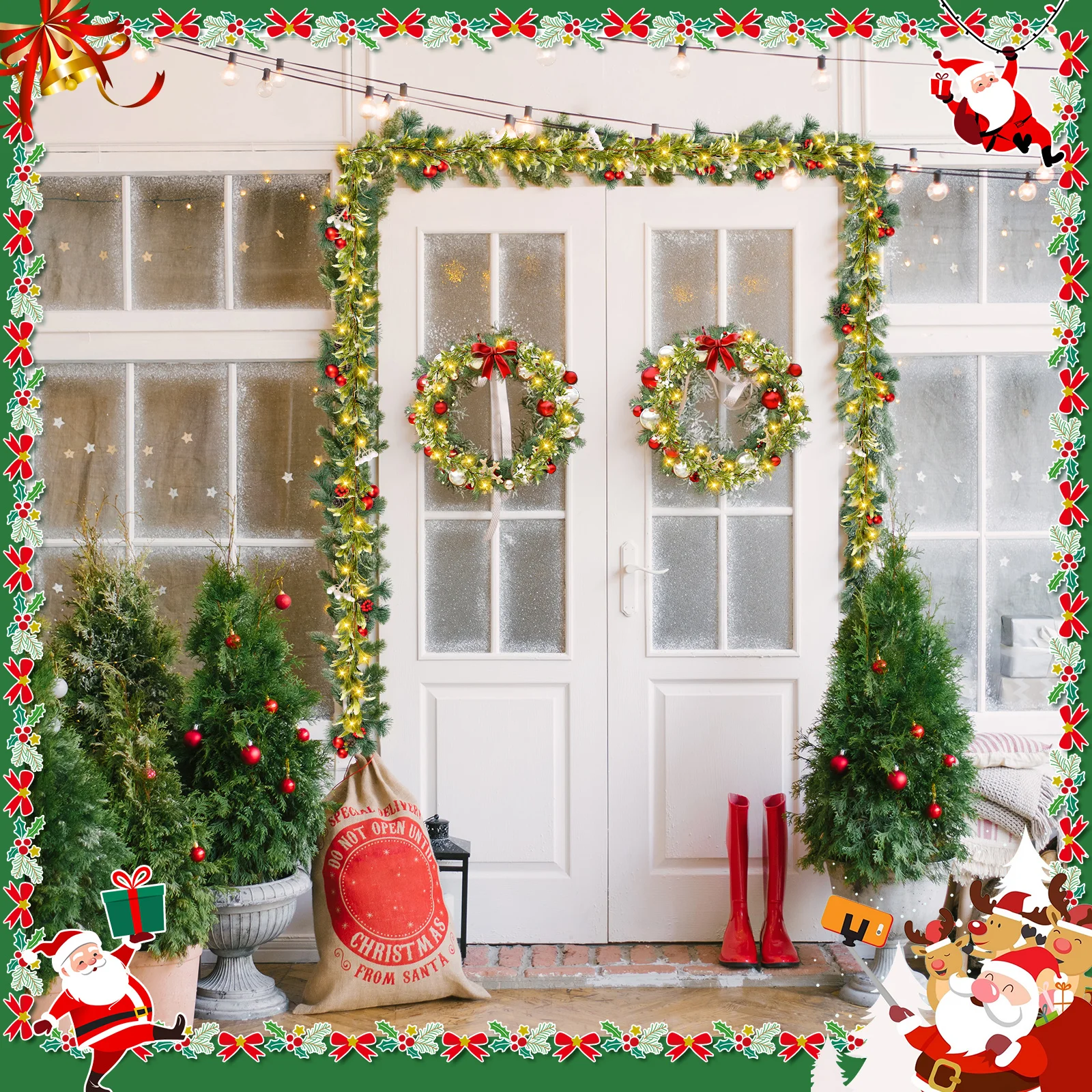 Flocked Christmas Garland with Lights for Indoor Outdoor Decor