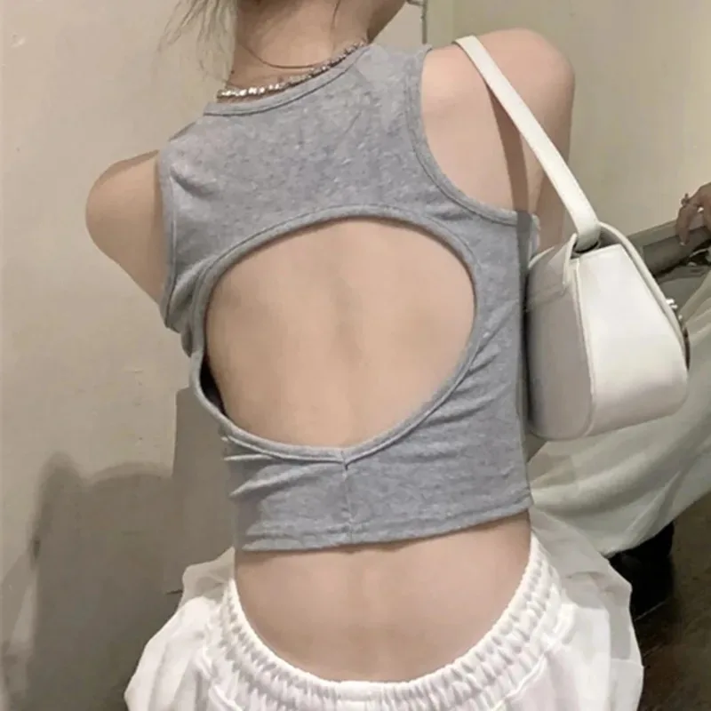 New Sleeveless Sexy Backless T-Shirts Female Slim Casual Crop Tops Fashion Vest Women Streetwear