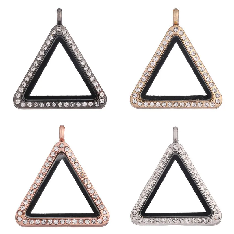 

10PCS Triangle Rhinestones Rose Gold Color Glass Floating Locket Charms DIY Necklace Women Jewelry Making Keychain Alloy Pendant