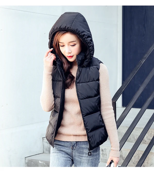 2021 Autumn Winter Women's Down Cotton Vest  Coat Girls Wear Casual Zipper Hooded Vest To Keep Warm And Light Military Green down coats & jackets Coats & Jackets