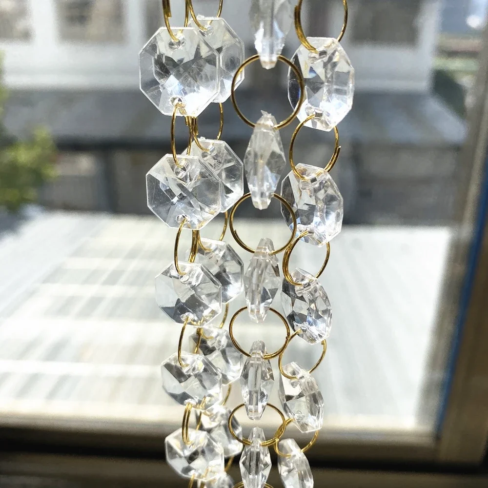 10m/Roll Acrylic Octagon Beads Chain 14mm Clear Beads Sun Catcher Chandelier Parts Home Wedding Decoration acrylic beads garland