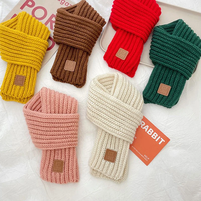 

Зимний Детский мягкий вязаный шерстяной термошарф для мальчиков и девочек милый уличный теплый шарф детский однотонный шарф с маркировкой