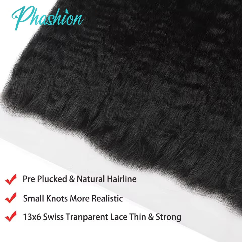 Phashion 26 28 Inch Kinky Straight 2x6 Deep Parting Kim K Lace Closure 13x6 Lace Frontal Only Human Hair Transparent Remy Hair 5