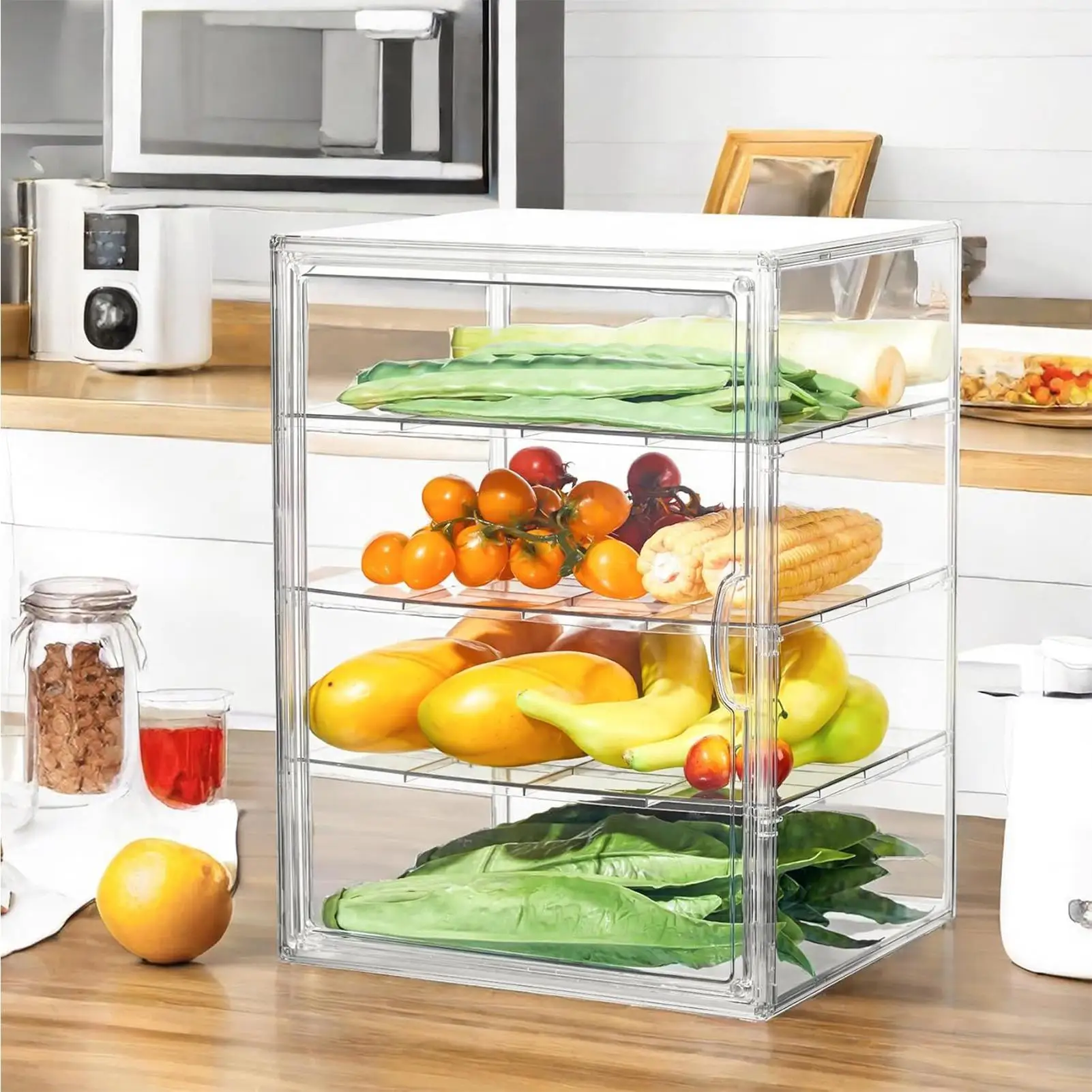 Clear Bakery Food Display Case 4-Tier Dessert Display Case Bread Box Acrylic Storage Organizer Holder for Pastry Dough Muffin