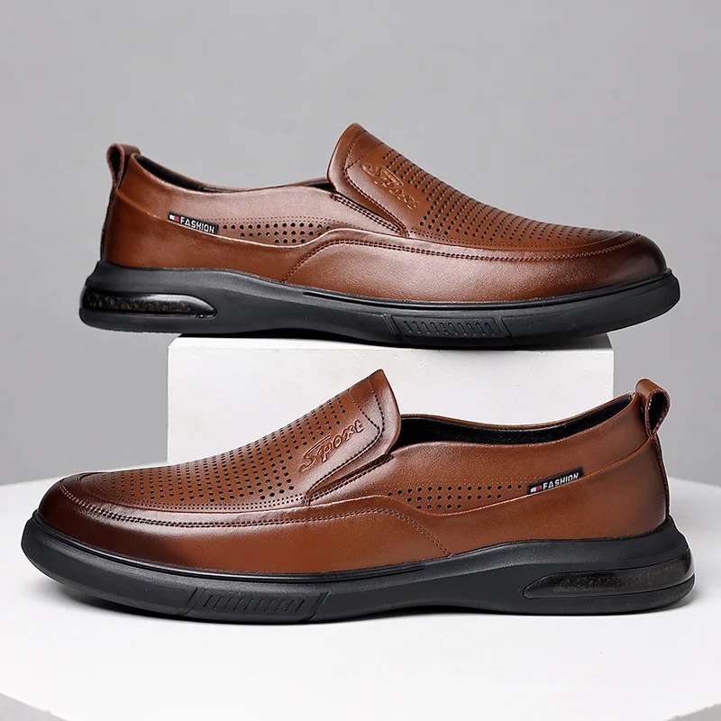 

Мужская обувь, новинка 2023, дышащие деловые официальные кожаные туфли с вырезами, мужские повседневные сандалии, оксфорды, мужские лоферы