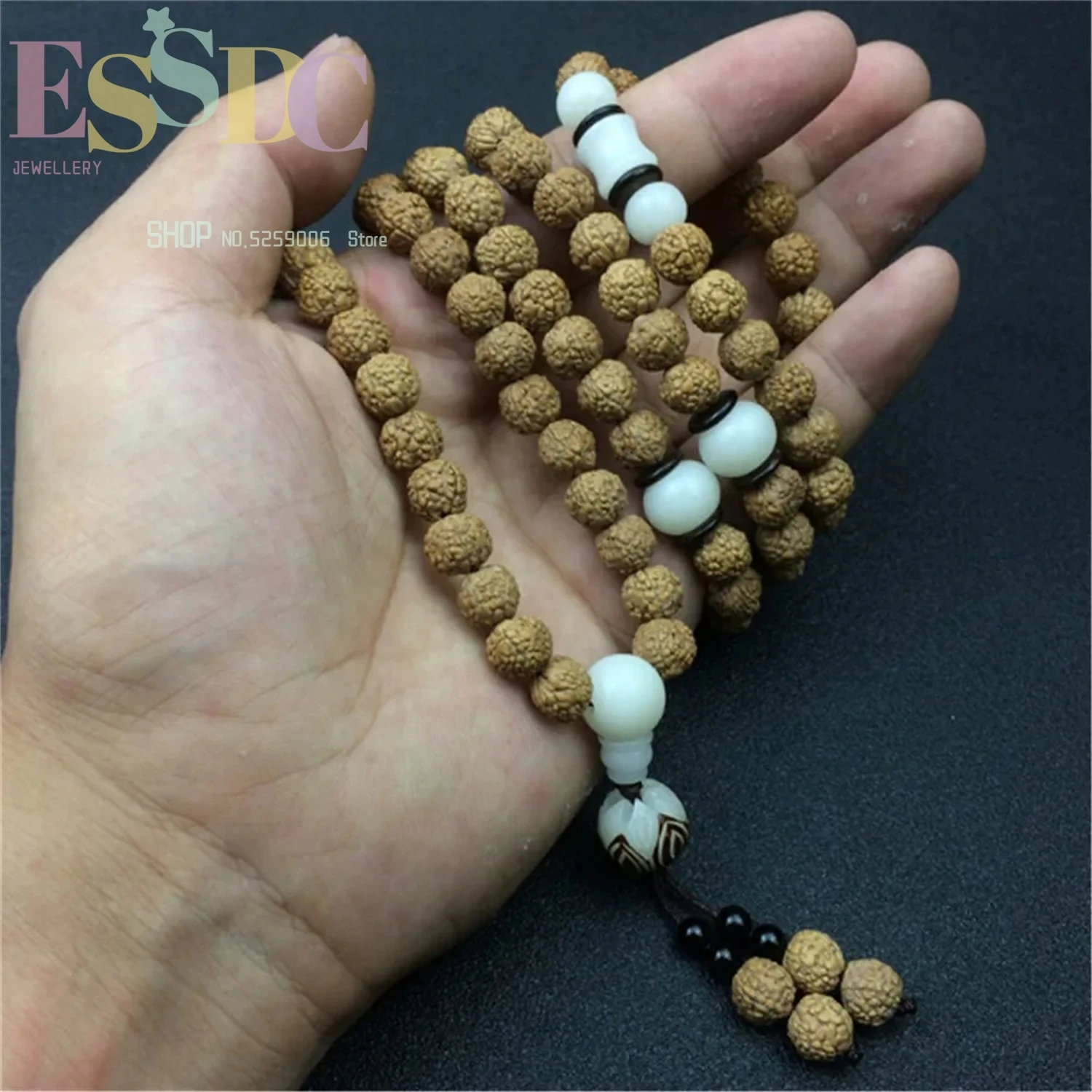 Hot Sale 9mm Natural 108 Rudraksha Beads Necklace Fashion Male's Dragon Scale Grain Original Seed Bodhi Lotus Bracelet Dropship