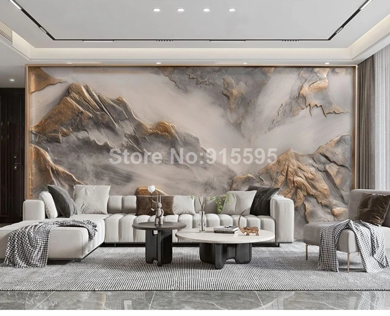 Chinês 3D Em Relevo Bronze Montanha Paisagem