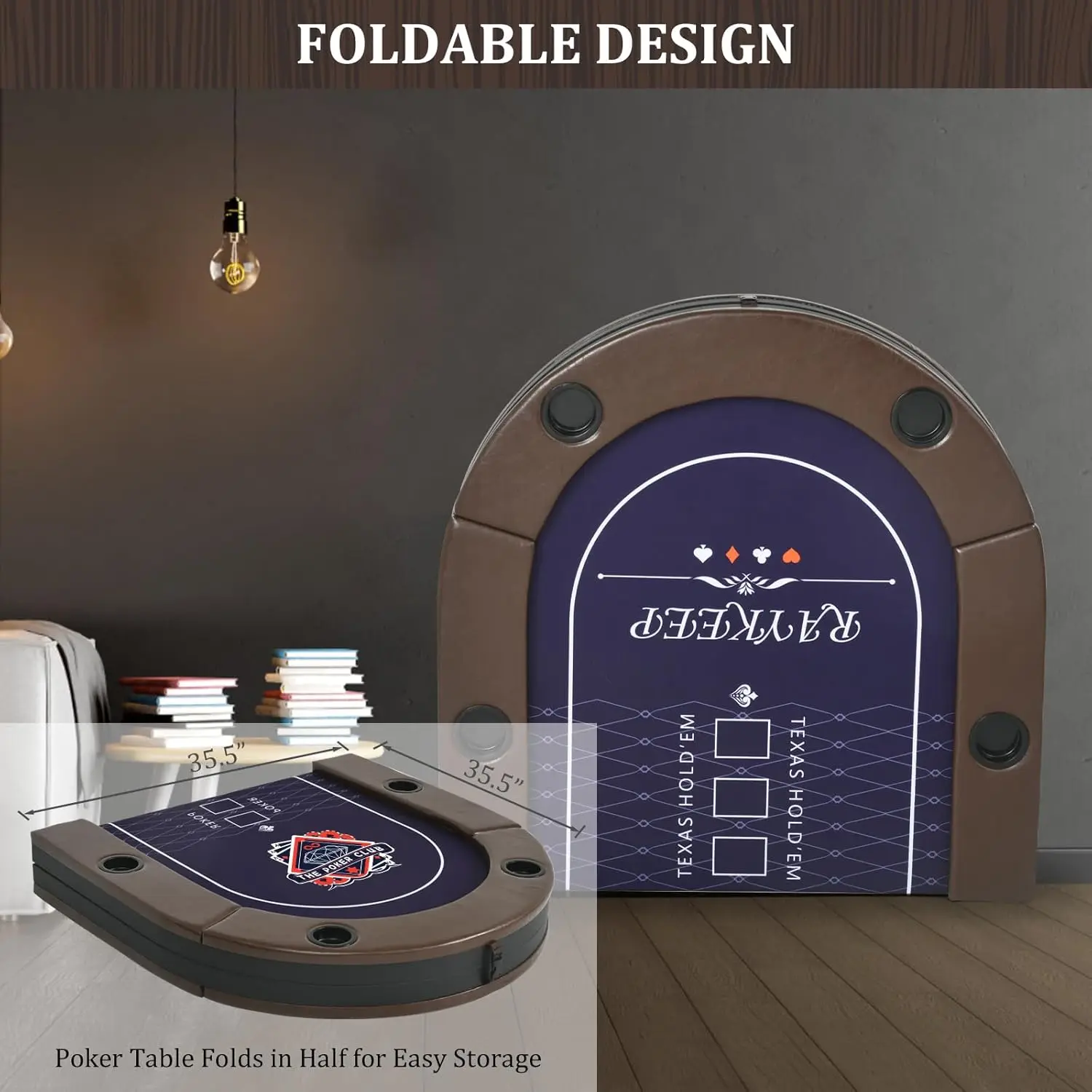Foldable 8-Player Poker Table with Padded Rails, Casino Felt, Cup Holders for Texas Holdem