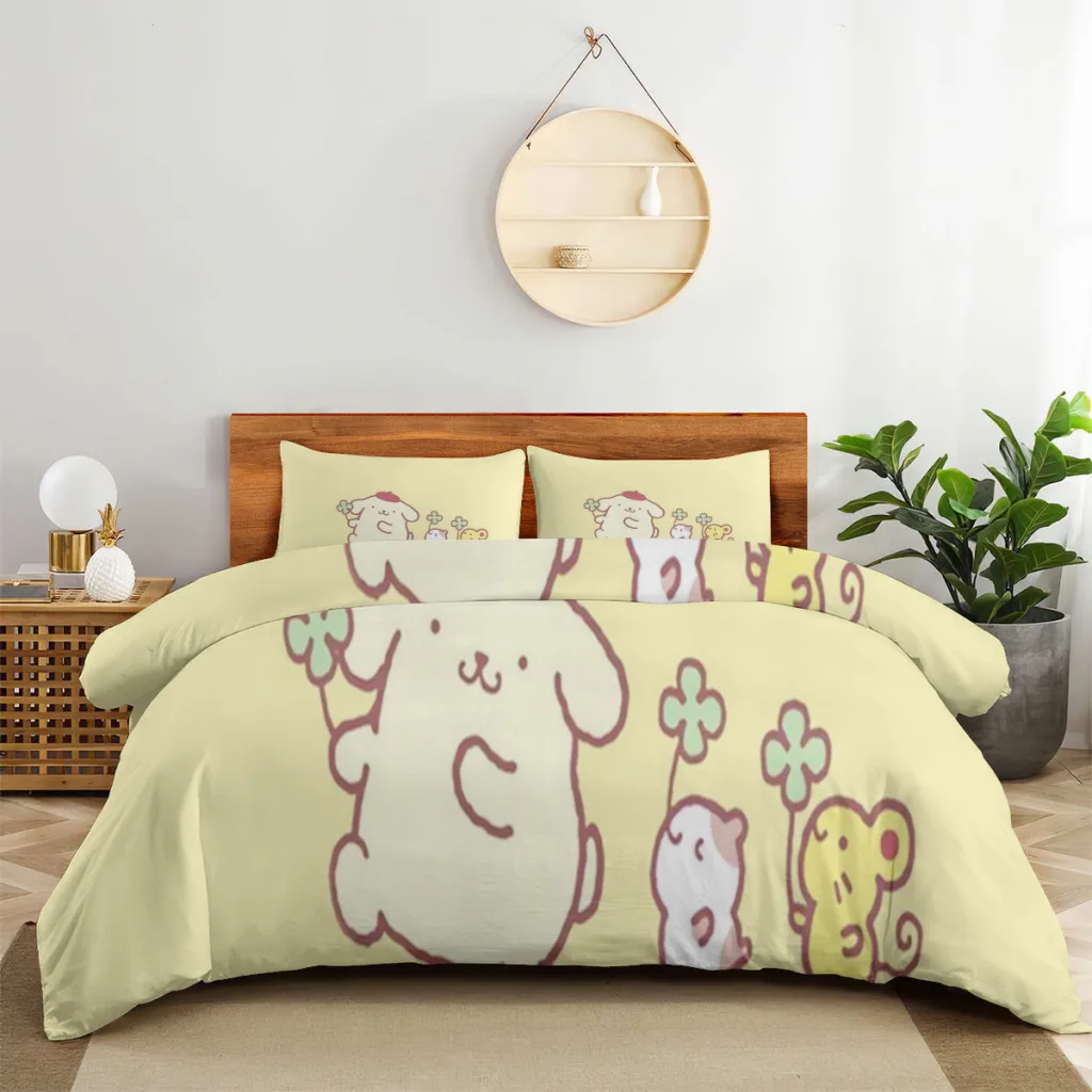 

Sanrio Kuromi Bedding Set Cute Quilt Cover Pillow Case Household Double Bed Three Piece Set Children Cartoon Comforter