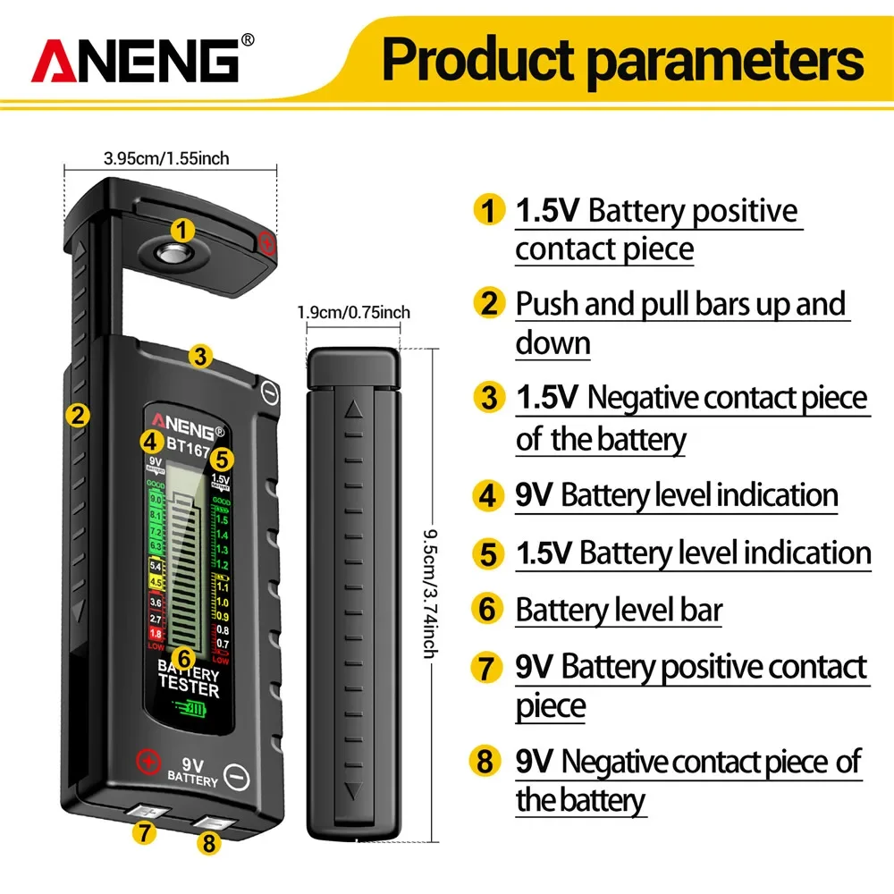 ANENG BT167 Battery Level Detector Multifunctional Quickly Measure Battery Level ABS Plastic Precise Measurements Tester Tools battery tester