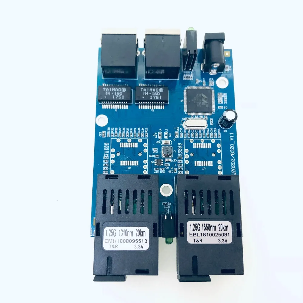 Wanglink Gigabit 2*fiber + 2*Rj45 optical fiber media converter single mode fiber optic to rj45 media converter PCBA