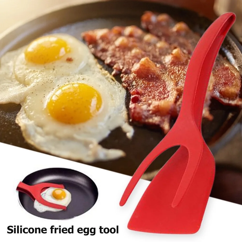 2 In 1 Non Stick Pancake Spatula French Fries Turners Egg Clamp Frying Steak Pancake Tongs Toast Omelet Clip Kitchen Accessories