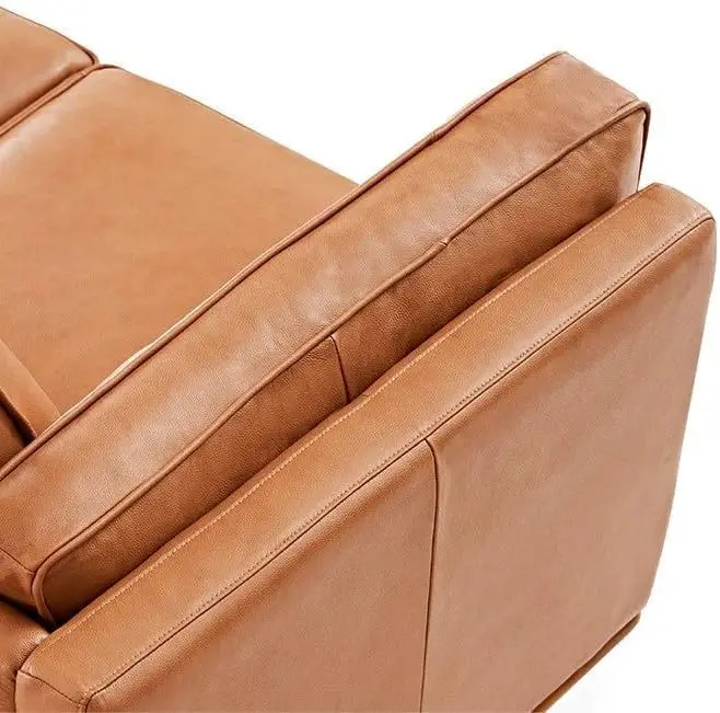 Artisan Full Leather Sofa 88” - Pure Full Italian Nappa Leather Couch, Solid Wood Accent, Ultimate Comfort, Cognac Tan
