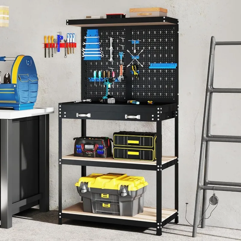 Bench with Drawers, 965LBS Capacity Work Table for Garage, Home,  (Blue Standard Size with Drawer) 4