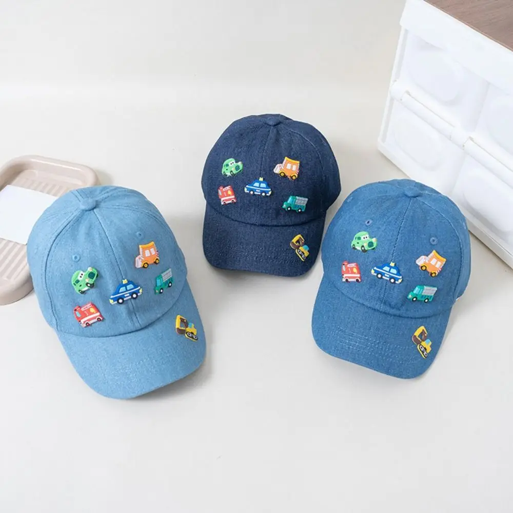 Simple Cartoon Children Sports Hats Denim Vehicles Pattern Toddler Peaked Caps Soft Breathable Baby Sun Visor Hat Daily Use