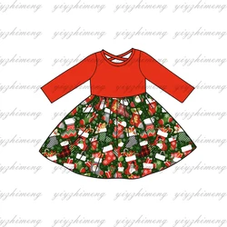 New design fashion girl dress Cute Christmas print dress Long sleeve over knee style children's clothing