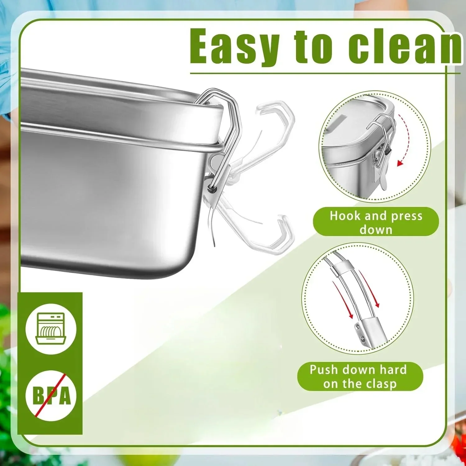 Stainless Steel Bento Box Metal Lunch Box Food Storage Containers with Lockable Clips Lunch Snack Boxes for Work,School - 3