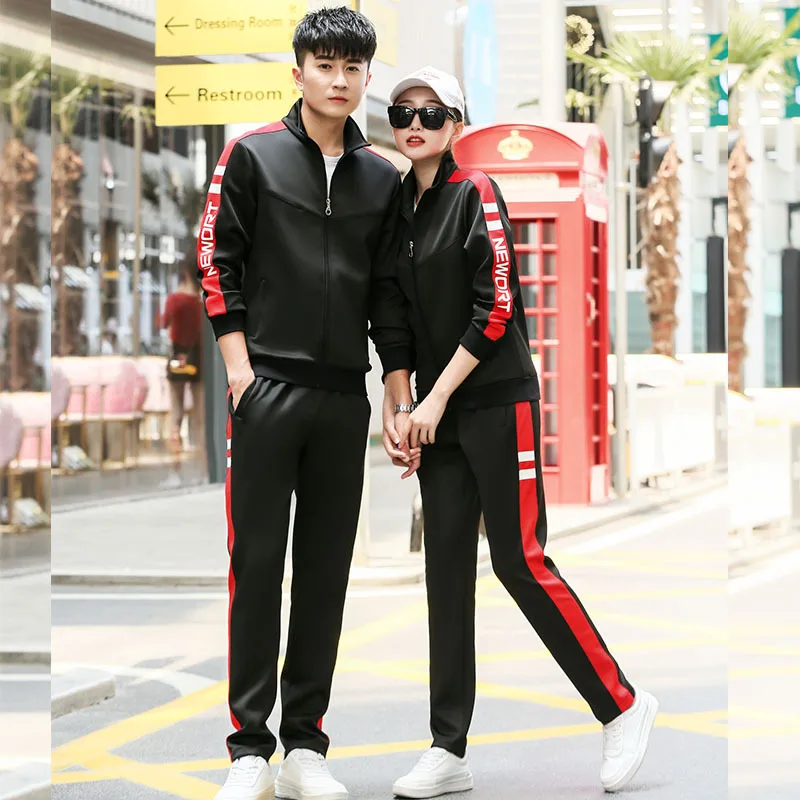 Spring and Autumn Couple Sports Sets Men's Women's Long Sleeve Zipper Jacket Elastic Waist Sports Pants Two Piece Set