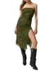 Women Floral Mesh Dress Summer Backless Strapless Split Party Dress for Cocktail Beach Streetwear Aesthetic Clothes 5