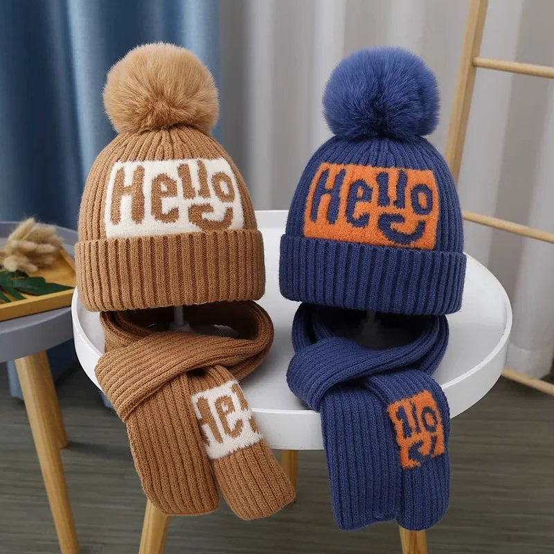 Baby Hat 2Pcs/Set Scarf Winter Anti-Cold Pullover Caps Beanies Neckerchief