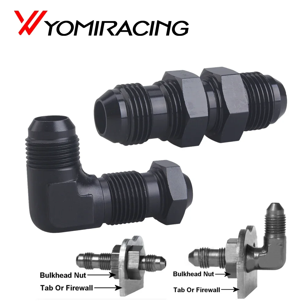 0 Degrees 90 Degrees AN6 AN8 AN10 Bulkhead Flare Fitting Union Adapter 6AN 8AN 10AN Fitting Tab Rr Wirewall Aluminum Black bulkhead flare fitting adapter