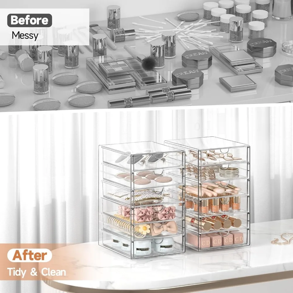Makeup Drawer Storage Organizer with 24 Drawers, 4 Set Acrylic Office Desk Organization and Storage 4