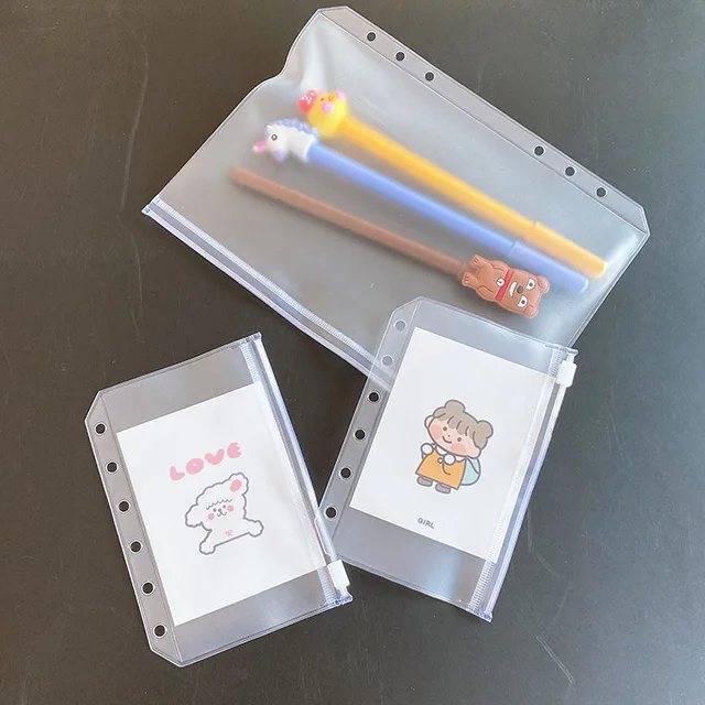 5Pcs A5 A6 A7 Clear Pockets Zipper Folders Notebook Binder Waterproof PVC Pouch Document Bags 1