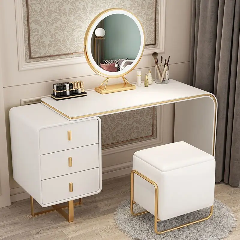 

Cabinet Storage 2023 New Dresser Simple Bedroom Mirror Modern Table LED Classy Makeup Table Household Furniture Table Chair Set