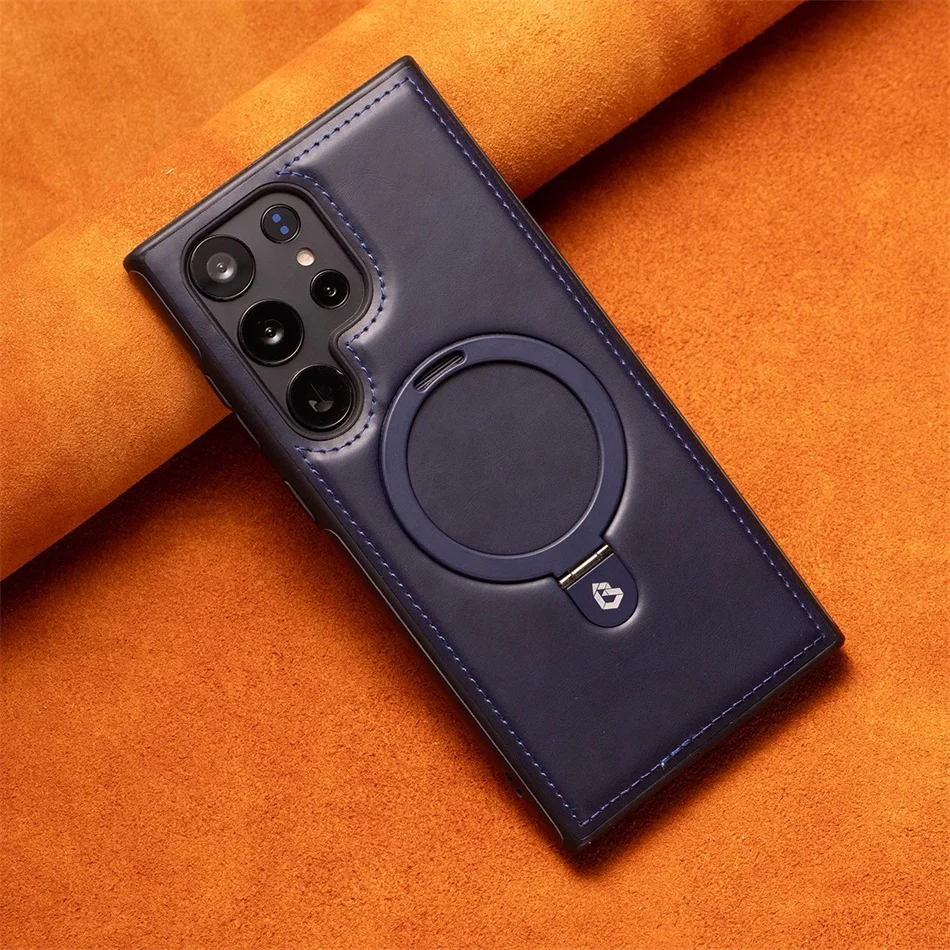 Retro Shockproof Leather Case with Magnetic Stand and Holder Ring
