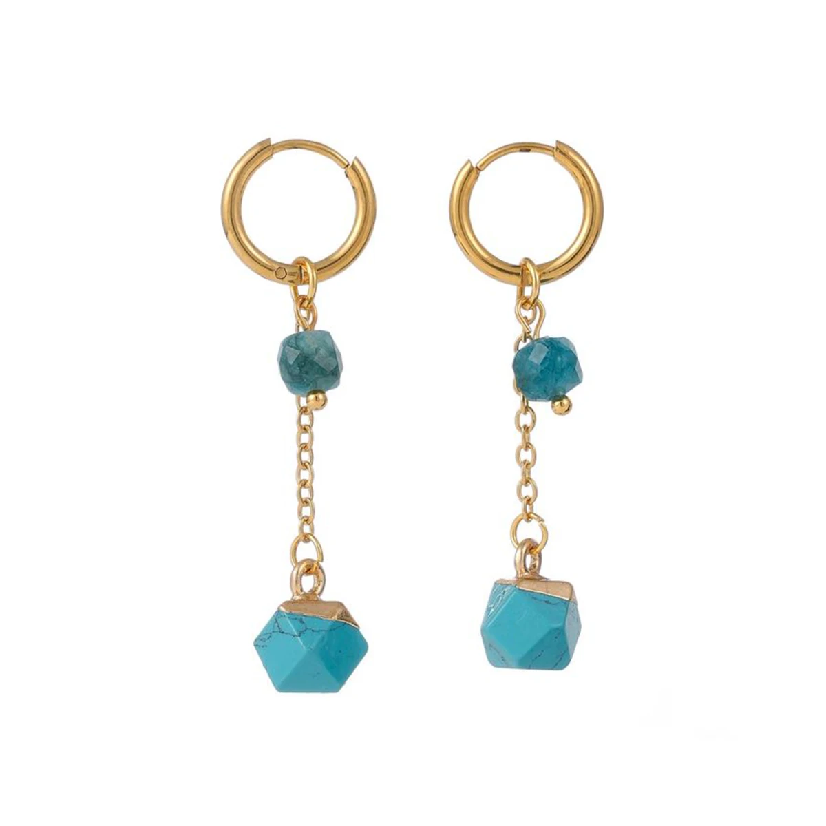 

1 Pair Gold Color Stainless Steel Drop Women's Earrings Turquoise Natural Stone Classic Fashion Jewelry Gift for Friend