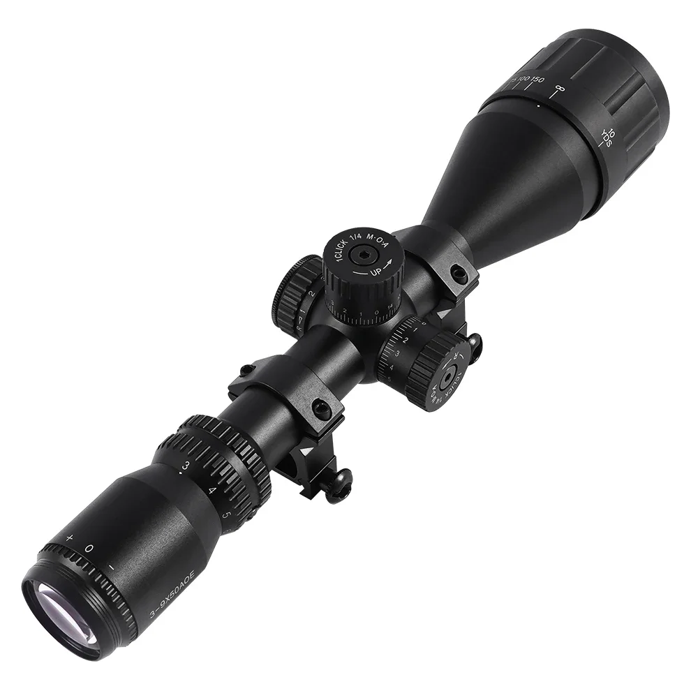 Tactical 3-9X50AOE Optical Sight with Red/Green Dot Laser Combination Adjustable Focal Length for Long-Range Hunting