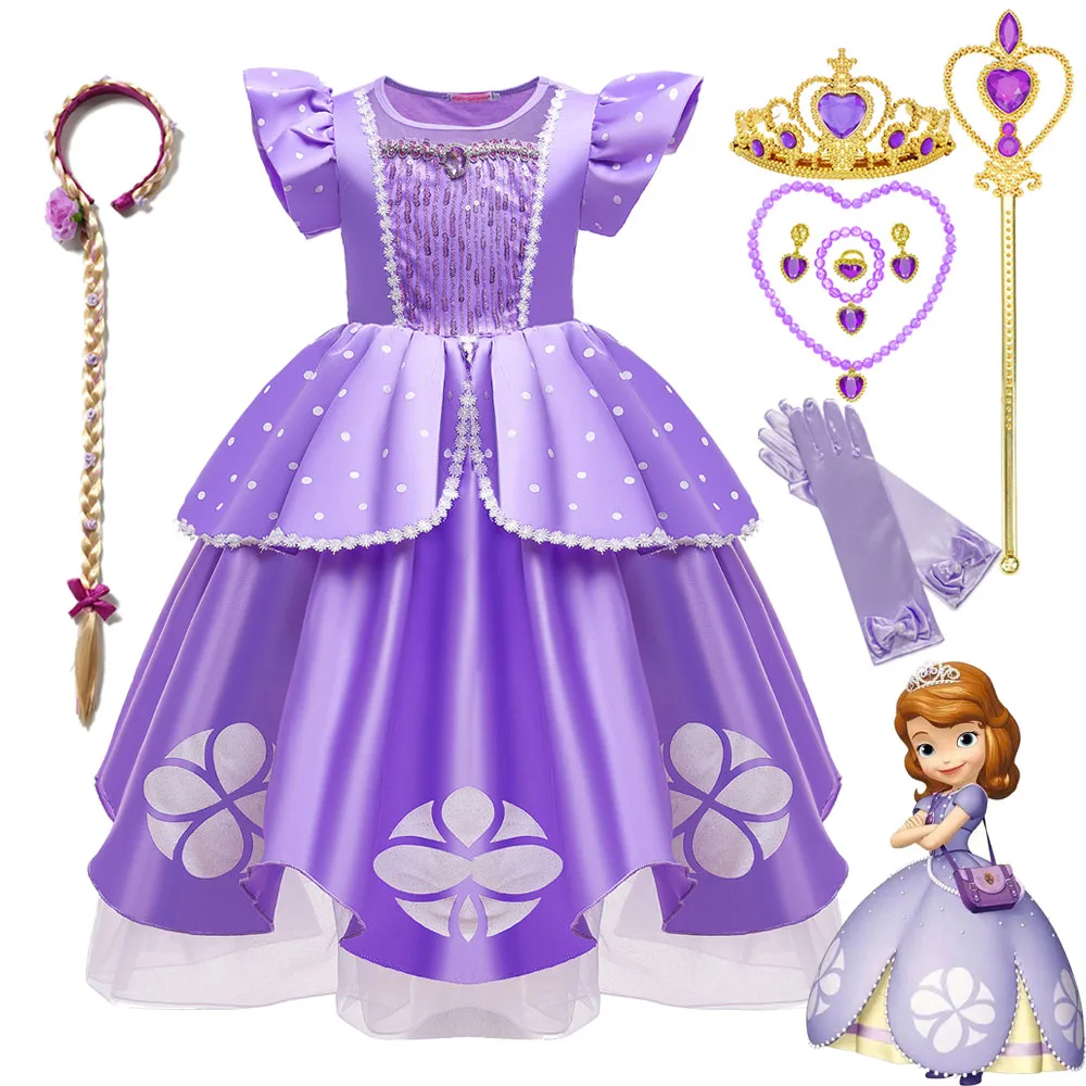 Disney Girls Princess Sofia La Prima Festa Dress Up Manica A Sbuffo Tulle Fancy Kids Birthday Cosplay Halloween Costume Dress