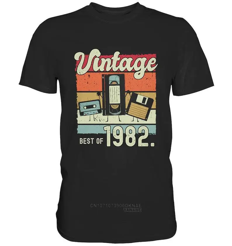 Vintage 40Th Birthday 40 Anni 1982 Retro Cassette Tape Video Cassette Floppy Tshirt T-Shirt Marito Moglie Camicia Streetwear