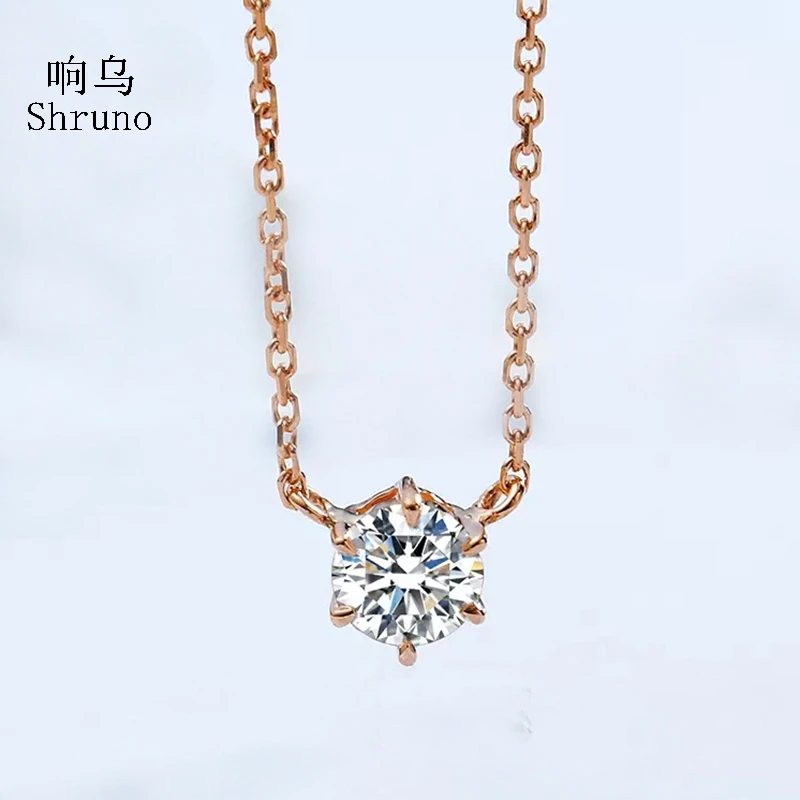 

Shruno Solid 14K Rose /Yellow/White Gold Round 5mm Lab Grown Moissanite Diamond Necklace Chain For Women Fine Jewelry Gift