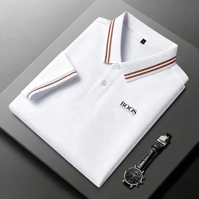 T-shirt 100% coton de haute qualité, nouveau polo d'été pour homme à manches courtes, style business décontracté, haut de gamme avec broderie de marque exquise 1