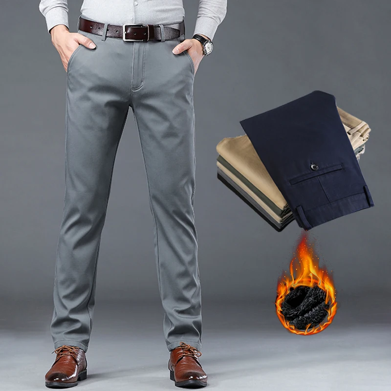 

6 Color Thick Men's Casual Pants Fleece Warm Winter New Straight Comfortable Office Business Male Suit Trousers