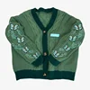 Dark Green Cardigan with Butterfly Embroidered Female Autumn Winter Letter Patch Knitted Cardigan Women 2024 New Sweaters Tops 5