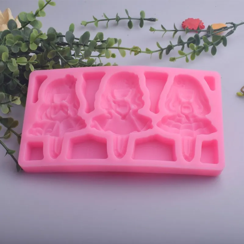 

Pretty Girl Silicone Mold 3 Cute Girl Princess Doll Fondant Cake Chocolate Dessert Pastry Decoration Kitchen Baking Accessories