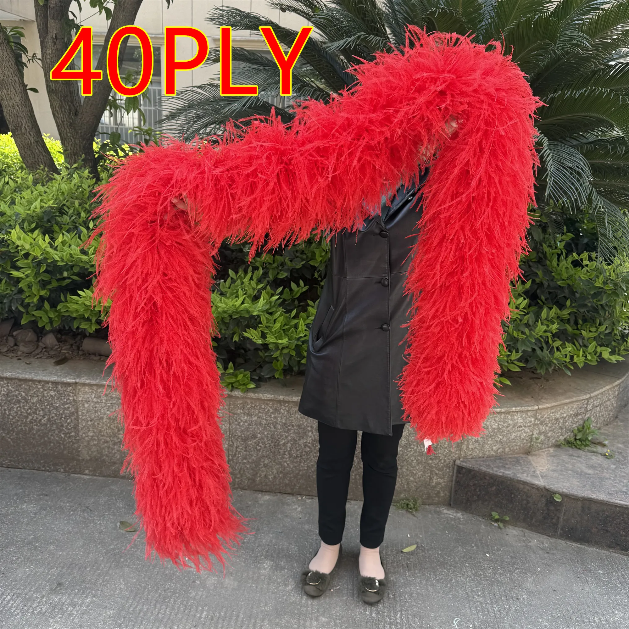 2/6/10/20/40 プライ赤ダチョウの羽ボア 2 メートルふわふわフェザー