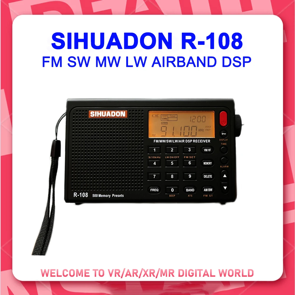 XHDATA SIHUADON R-108 라디오 휴대용 디지털 라디오 Type-C 충전 FM 스테레오 라디오 SW MW LW AIRBAND DSP 합성 라디오 수신기