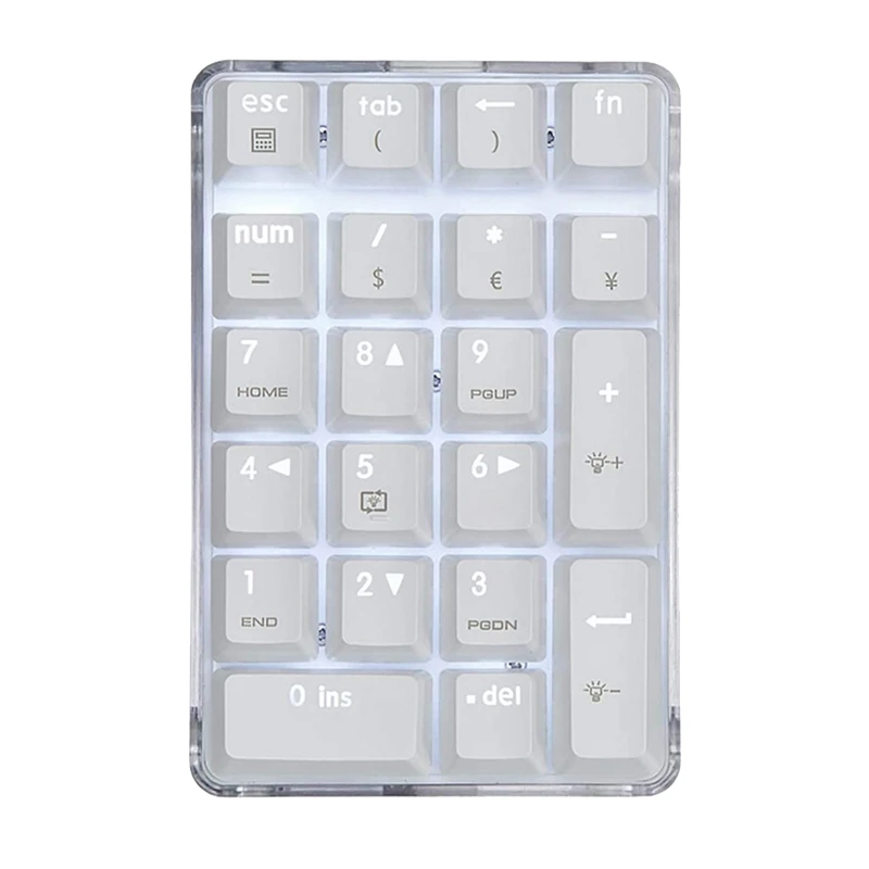 

Brown Switch Wired Gaming Keypad Crystal Case White Backlit 21 Keys Mini Numpad Keypad