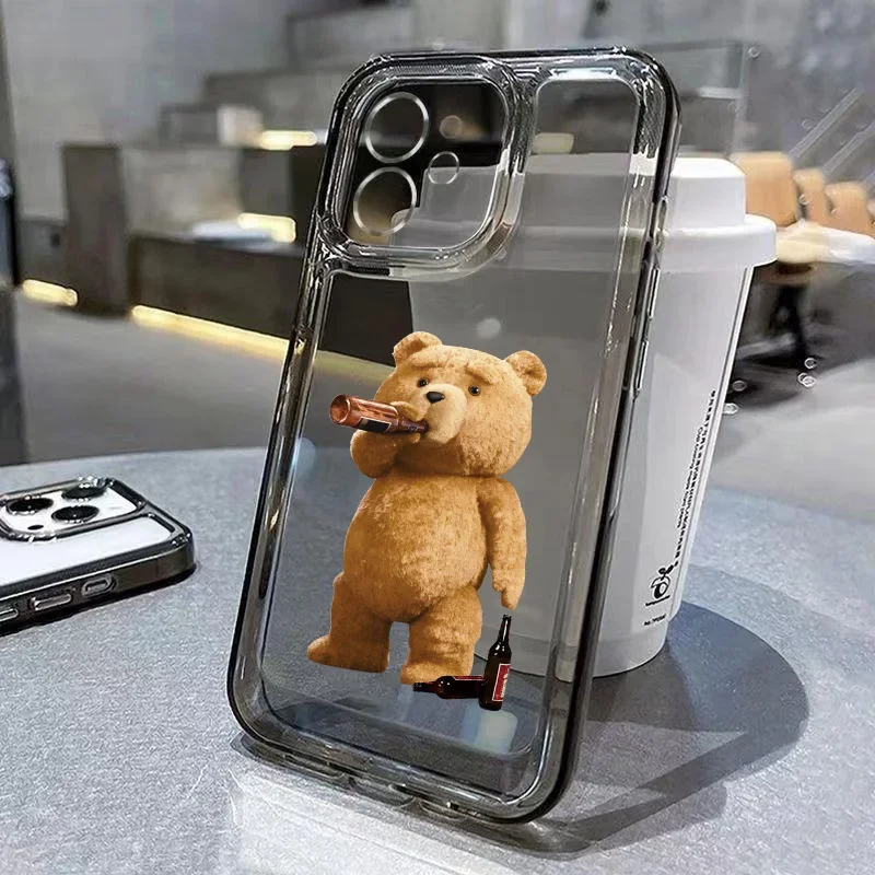 thumbnail image 1 of Funny Cartoon Bear Clear Phone Case For iPhone 14 Pro Max 11 12 13 15 Pro Max Mini X XS XR 78 14 15 Plus Luxury Shockproof Cover, 1 of 5