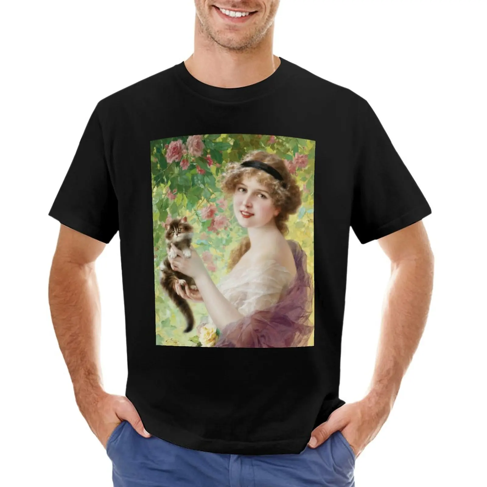 

Her Little Kitten (1919) - Emile Vernon T-Shirt kawaii clothes graphic t shirts Short sleeve workout shirts for men
