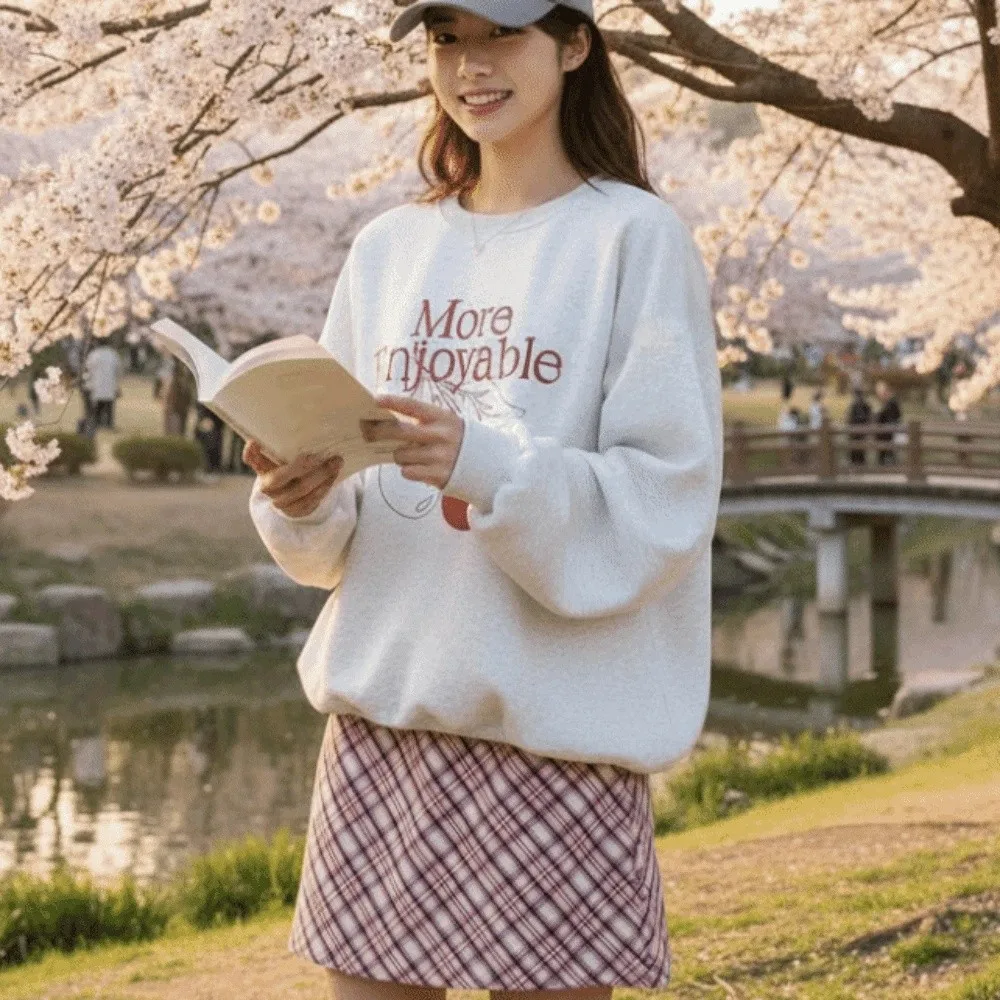 Printed Long Sleeve Fleece Top Sweet Cherry Loose Autumn Hoodie Top Girls Clothing Korean Ins Sweatshirts for Women Holiday